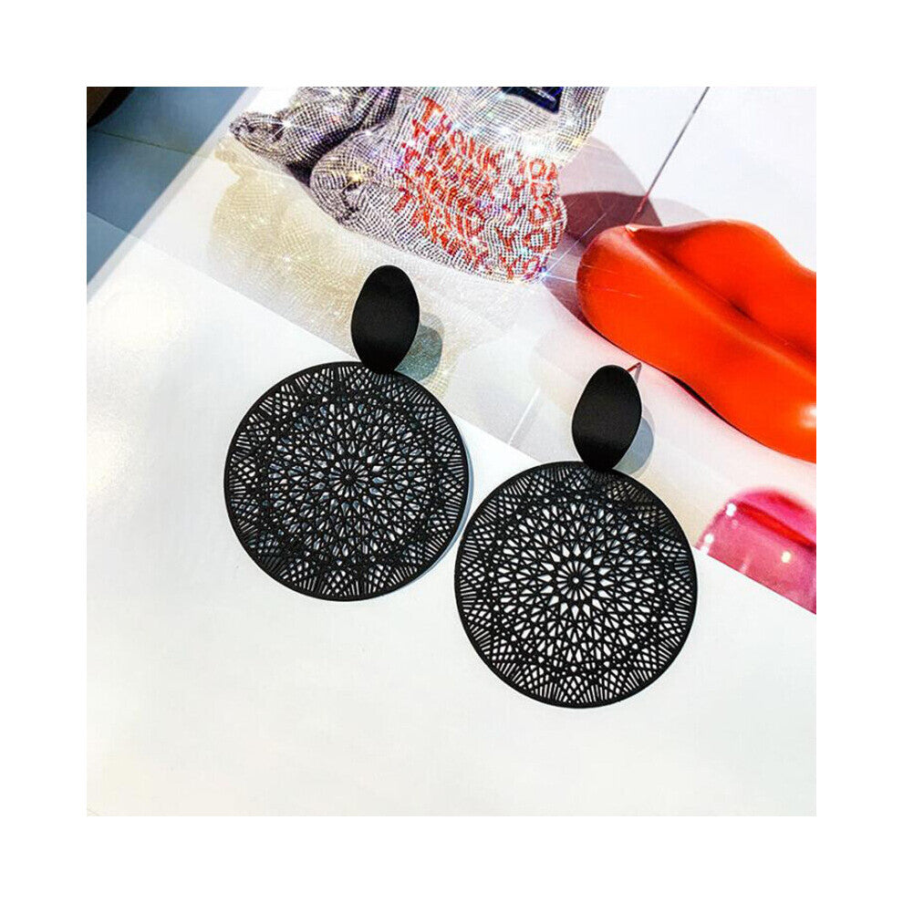 Swing Long Earrings Women's Classic Cutout Pattern Round Jewelry