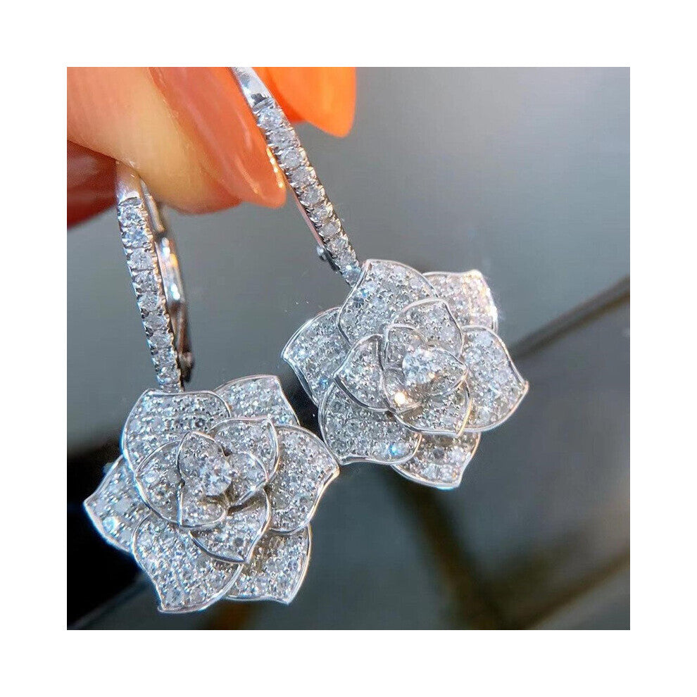 Gorgeous Flower Dangle Earrings Women Wedding Engagement Dance Party Accessories Jewelry