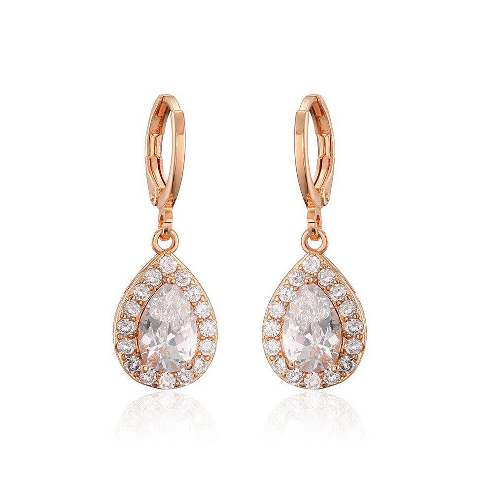 Classic Temperament Women's Drop Shape Crystal Drop Earrings for Women Charm Hook Earrings Engagement Wedding Earrings