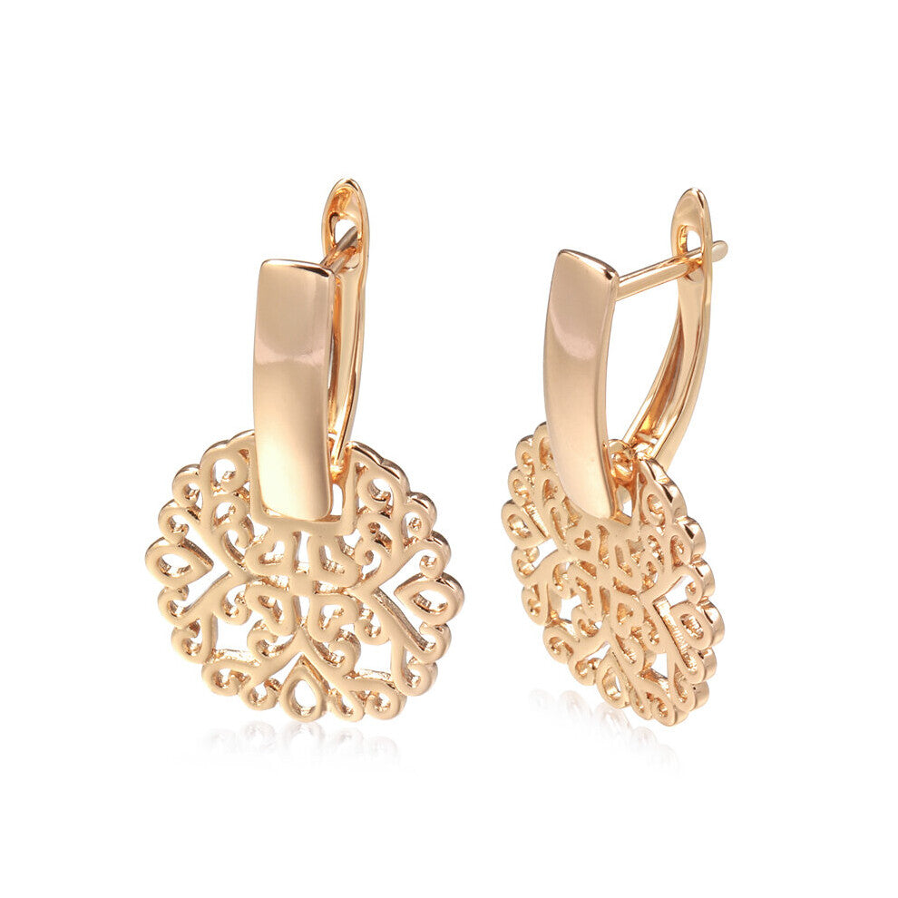 Glossy Geometric Texture Women's 585 Earrings Vintage Dangle Earrings Fine Minimalist Jewelry