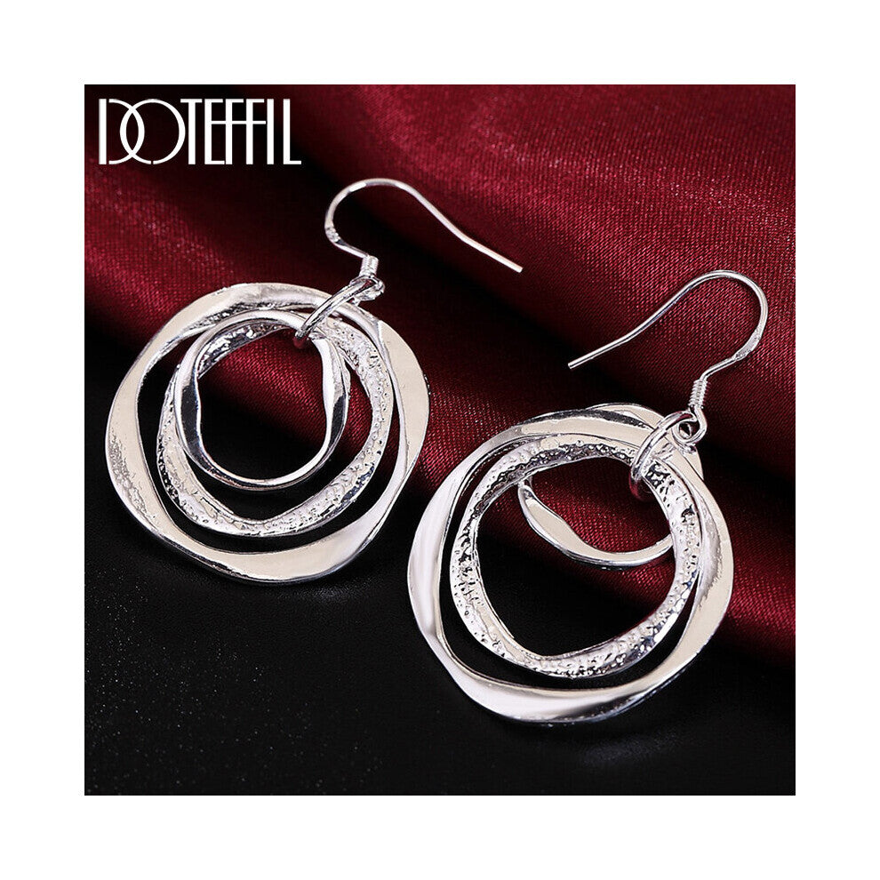 925 Sterling Silver Three Circle Drop Earring For Women Lady Wedding Engagement Party Jewelry