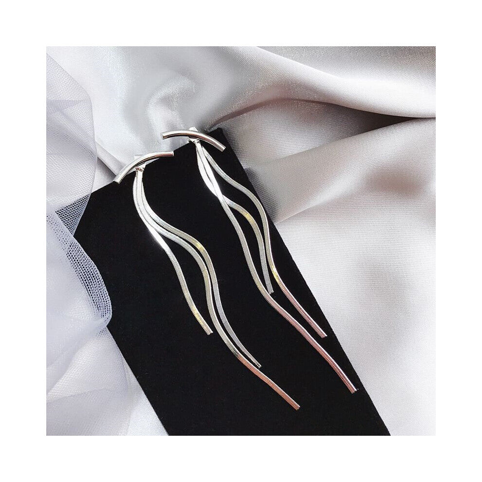 Vintage Bar Long Thread Tassel Drop Earrings for Women Glossy Arc Geometric Earring Jewelry