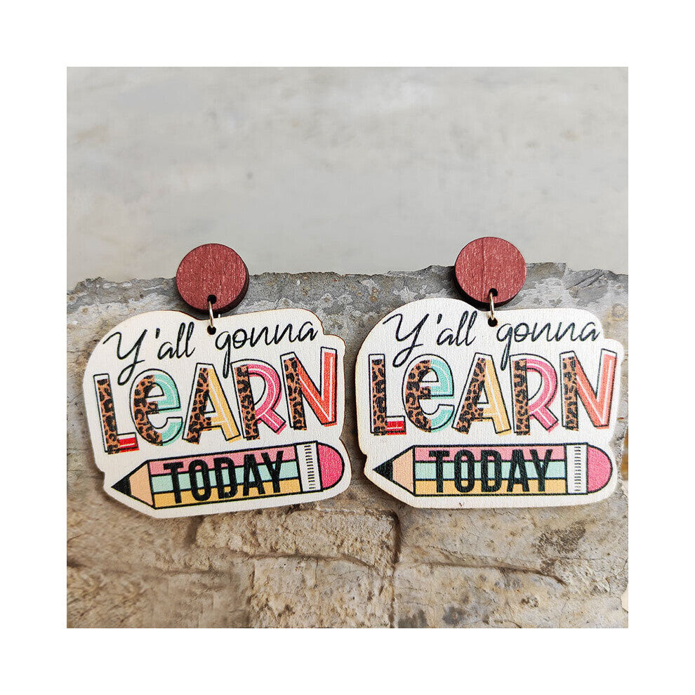 Cartoon Teacher's Wooden Earrings For Women Funny Rainbow Pencil Books Learning Animal Wood Drop Earrings Gift