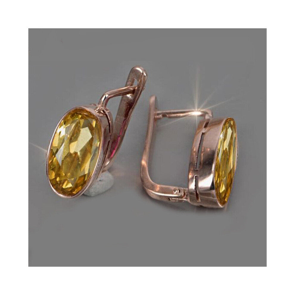 Oval Champagne Crystal Earrings Rose Metal Engagement Wedding Dangle Earrings for Women