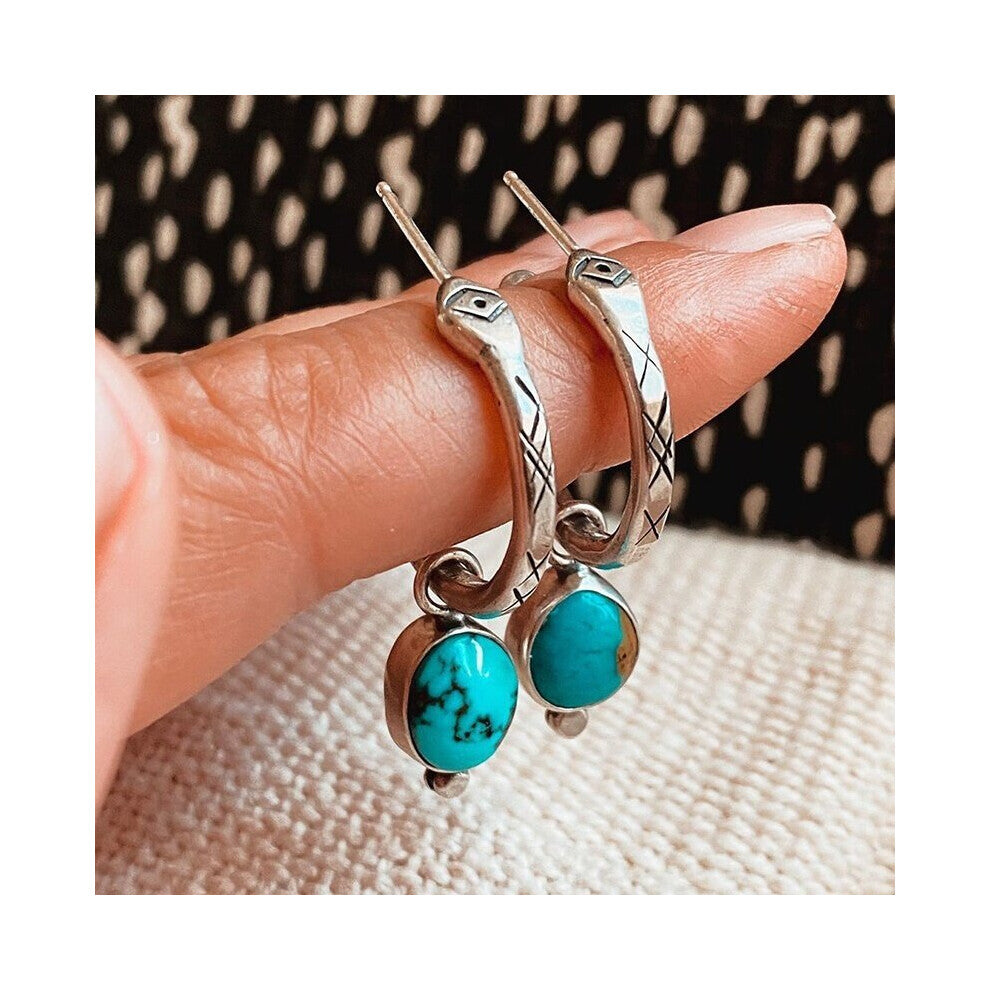 Vintage Silver Green Stone Snake Hoops Huggie Dangle Earrings for Women Drop Earring