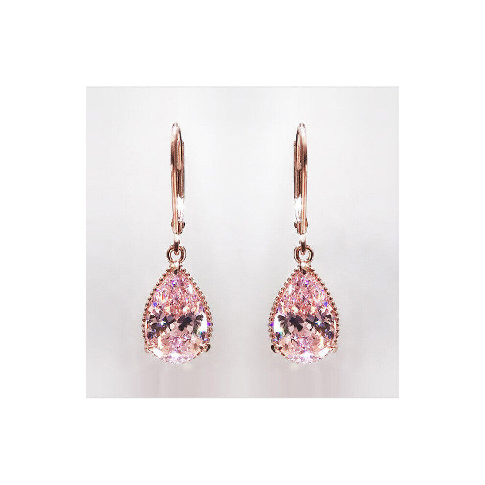 CC Water Drop Earrings For Women Pink Cubic Zirconia Wedding Engagement Jewelry Rose Plated Dangle Earring CCE624