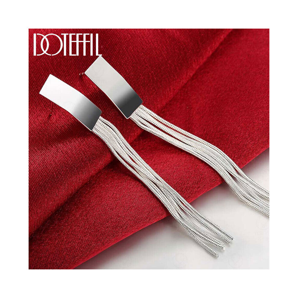 925 Sterling Silver Long Tassel Earrings Charm Women Jewelry Wedding Engagement Party Gift