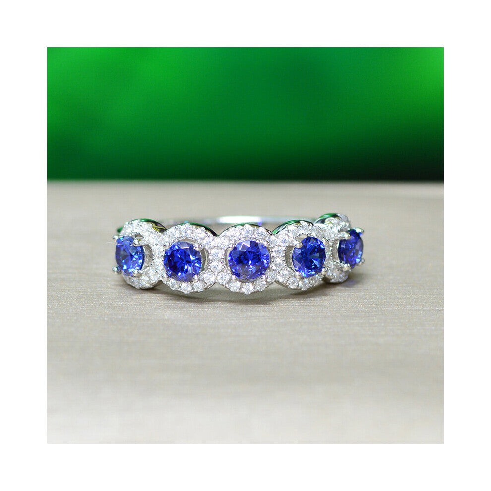 100% 925 Sterling Silver Created Moissanite Sapphire Gemstone Wedding Engagement Ring Party Fine Jewelry