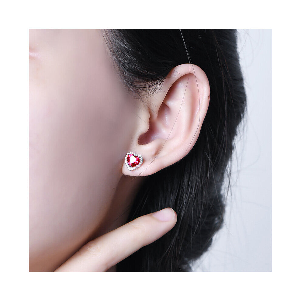 Heart Created Ruby Stud Earrings 925 Sterling Silver Earrings For Women Gemstones Earrings Engagement Fine Jewelry