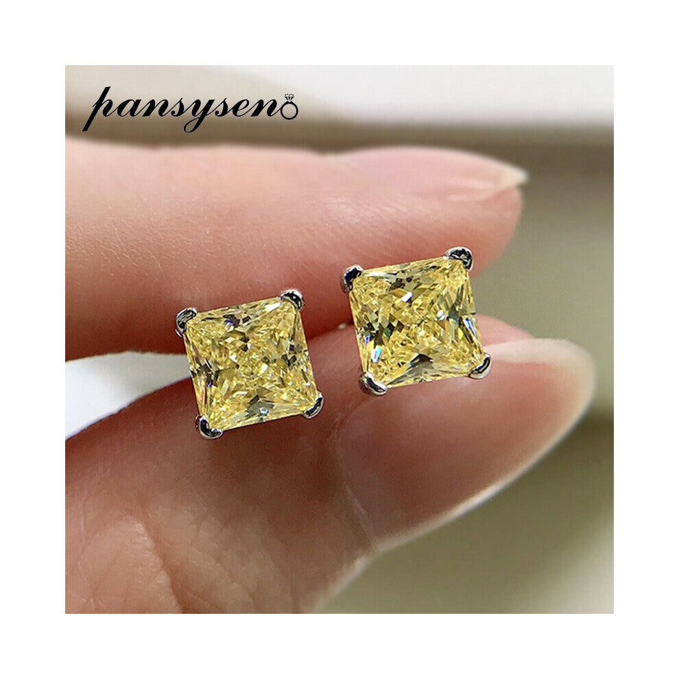 100% 925 Sterling Silver 6MM Square Citrine Gemstone Wedding Engagement Ear Stud Earrings Fine Jewelry