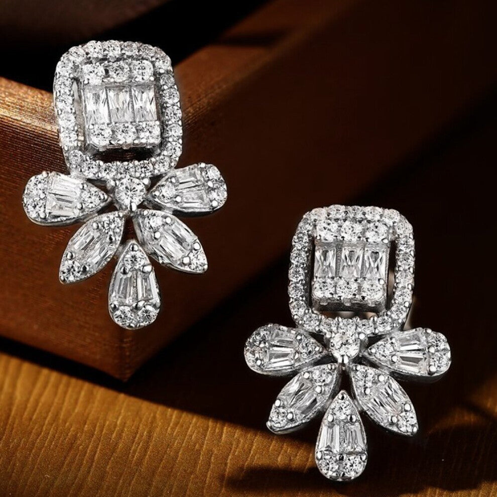 Wong Rain 100% 925 Sterling Silver High Carbon Diamonds Gemstone Drop Dangle Earrings Wedding Engagement Fine Jewelry