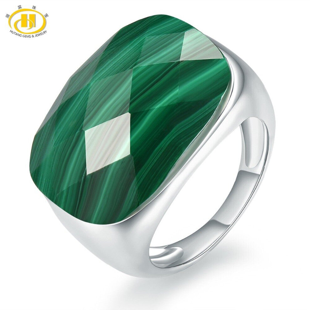 Hutang Malachite Engagement Rings Checkerboard Cut Natural Gemstone Solid 925 Sterling Silver Ring Men Women Fine Stone Jewelry