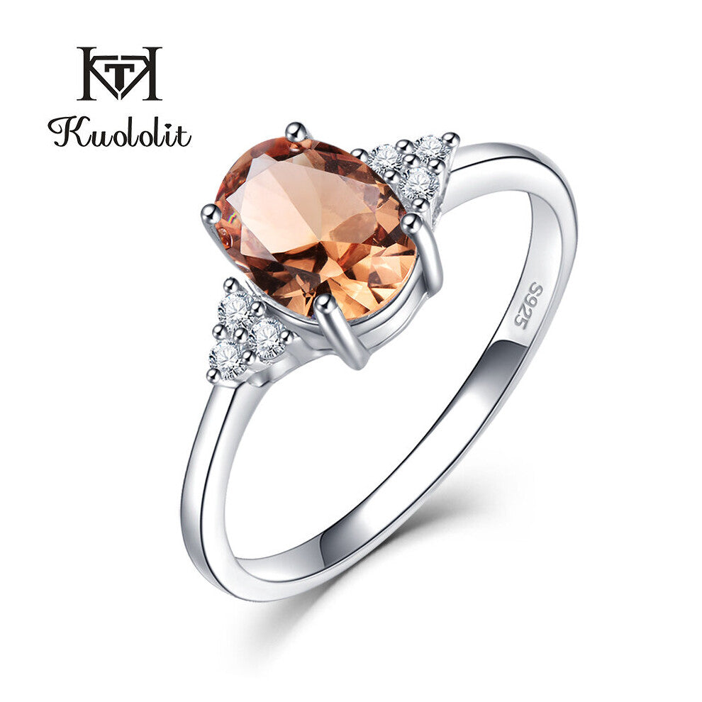 Kuololit Morganite Gemstone Ring for Women Solid 925 Sterling Silver Created Pink Stone Wedding Engagement Fine Jewelry