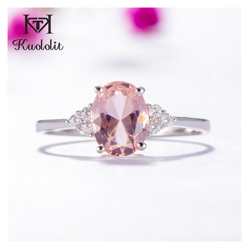 Kuololit Morganite Gemstone Ring for Women Solid 925 Sterling Silver Created Pink Stone Wedding Engagement Fine Jewelry