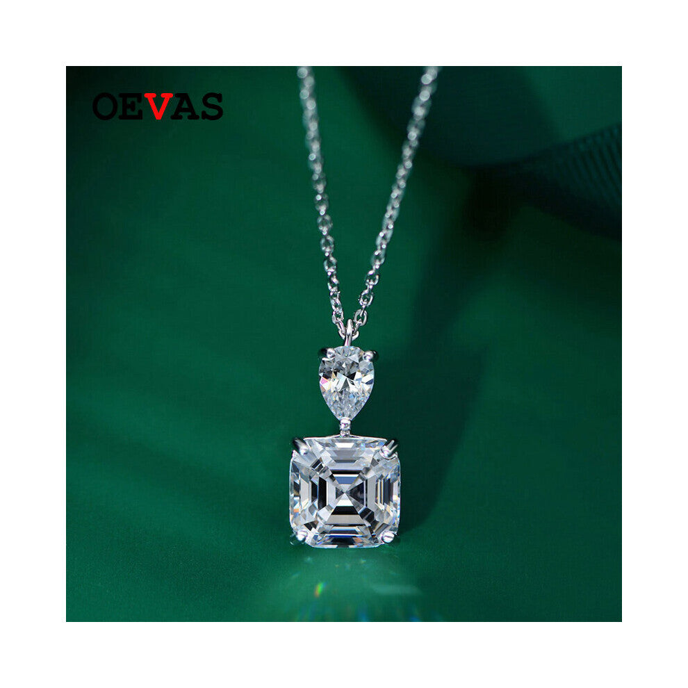 925 Sterling Silver Asscher Cut Created Moissanite Gemstone Wedding Engagement Pendent Necklace Fine Jewelry