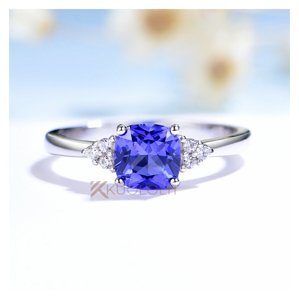 Kuololit Cushion Tanzanite Gemstone Ring for Women Girls Solid 925 Sterling Silver Jewelry Wedding Engagement Christmas