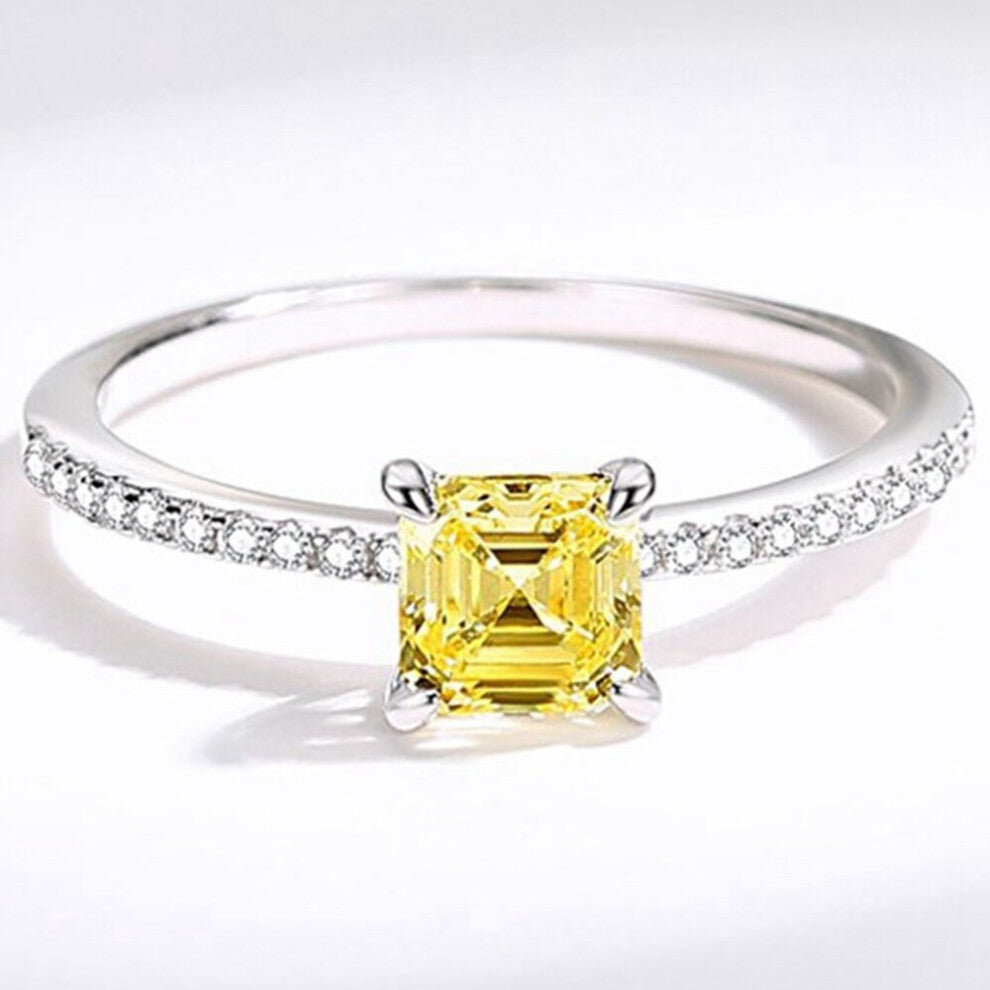 Wong Rain 925 Sterling Silver Asscher Cut Citrine High Carbon Diamonds Gemstone Wedding Engagement Ring Fine Jewelry