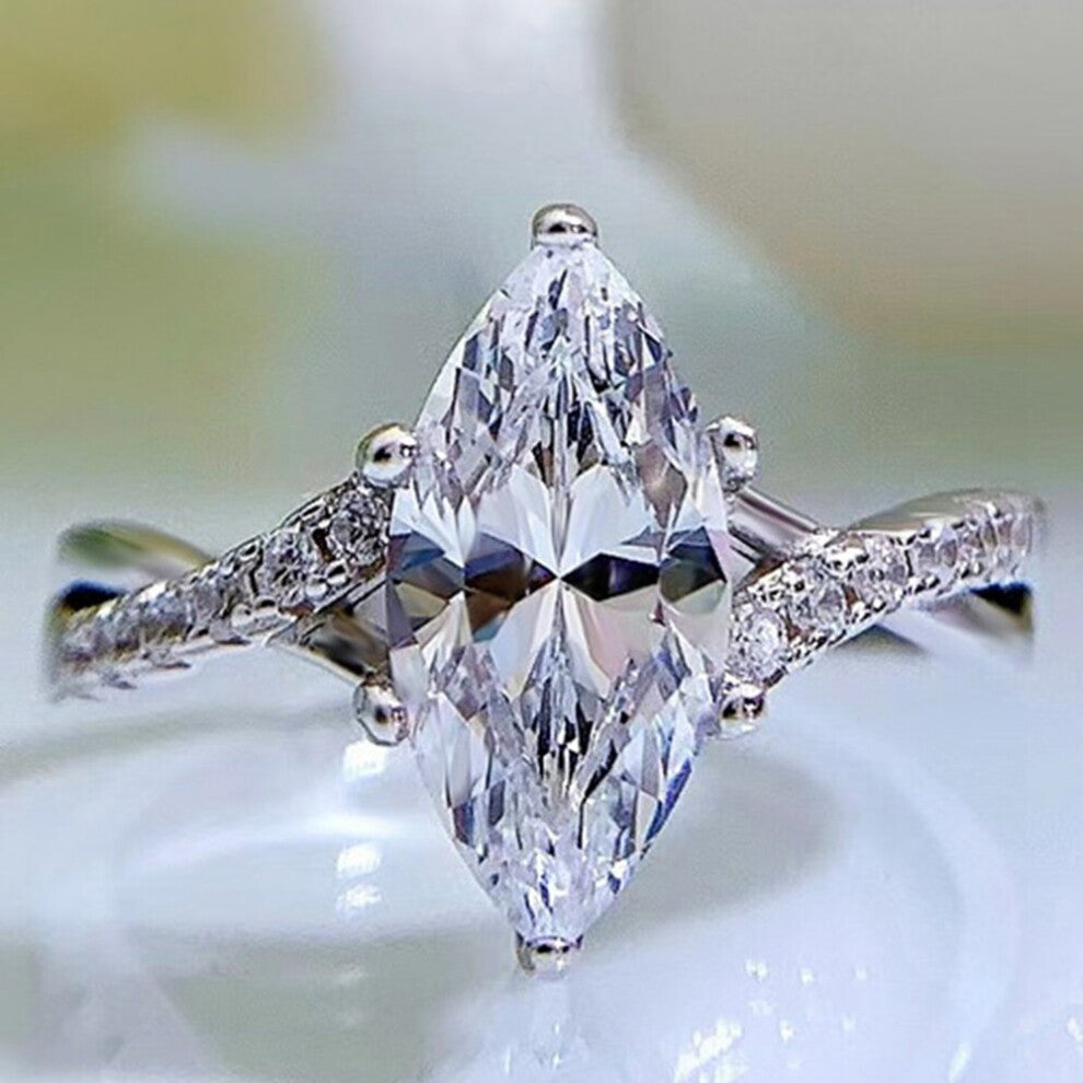 Wong Rain Vintage 925 Sterling Silver Marquise Cut High Carbon Diamonds Gemstone Wedding Engagement Ring Fine Jewelry