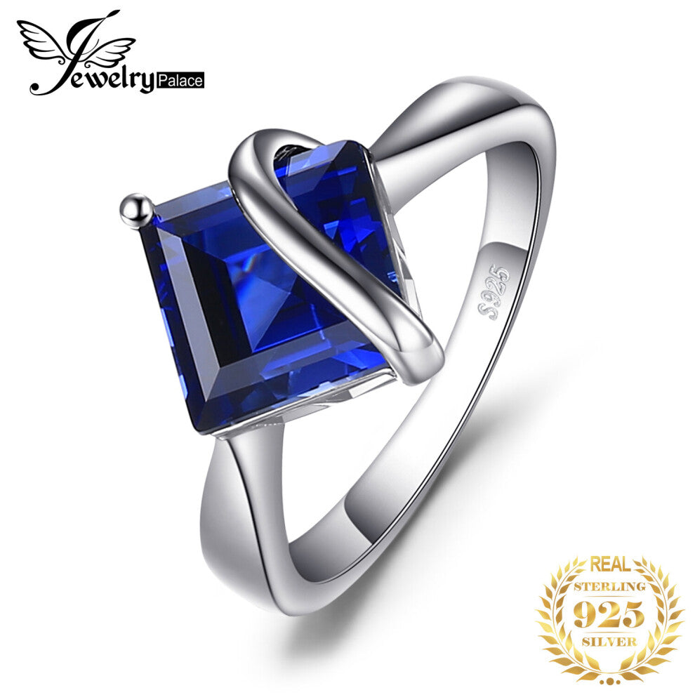 3.3ct Square Created Sapphire 925 Sterling Silver Engagement Ring for Women Gemstone Fine Jewelry Birthday