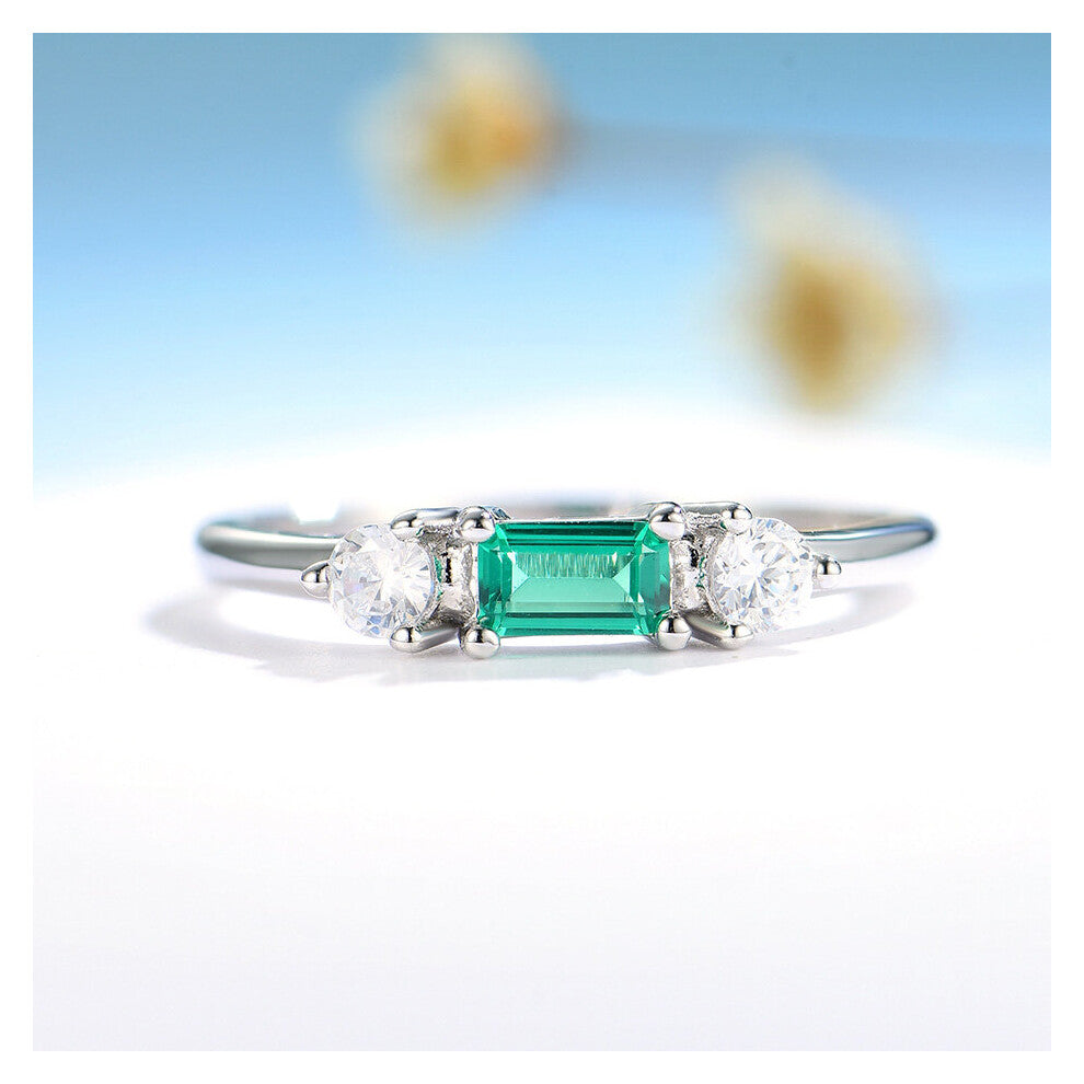 Kuololit 585 Rose Emerald Gemstone Rings for Women Solid 925 Sterling Silver Engagement Promise Ring Jewelry Anniversary