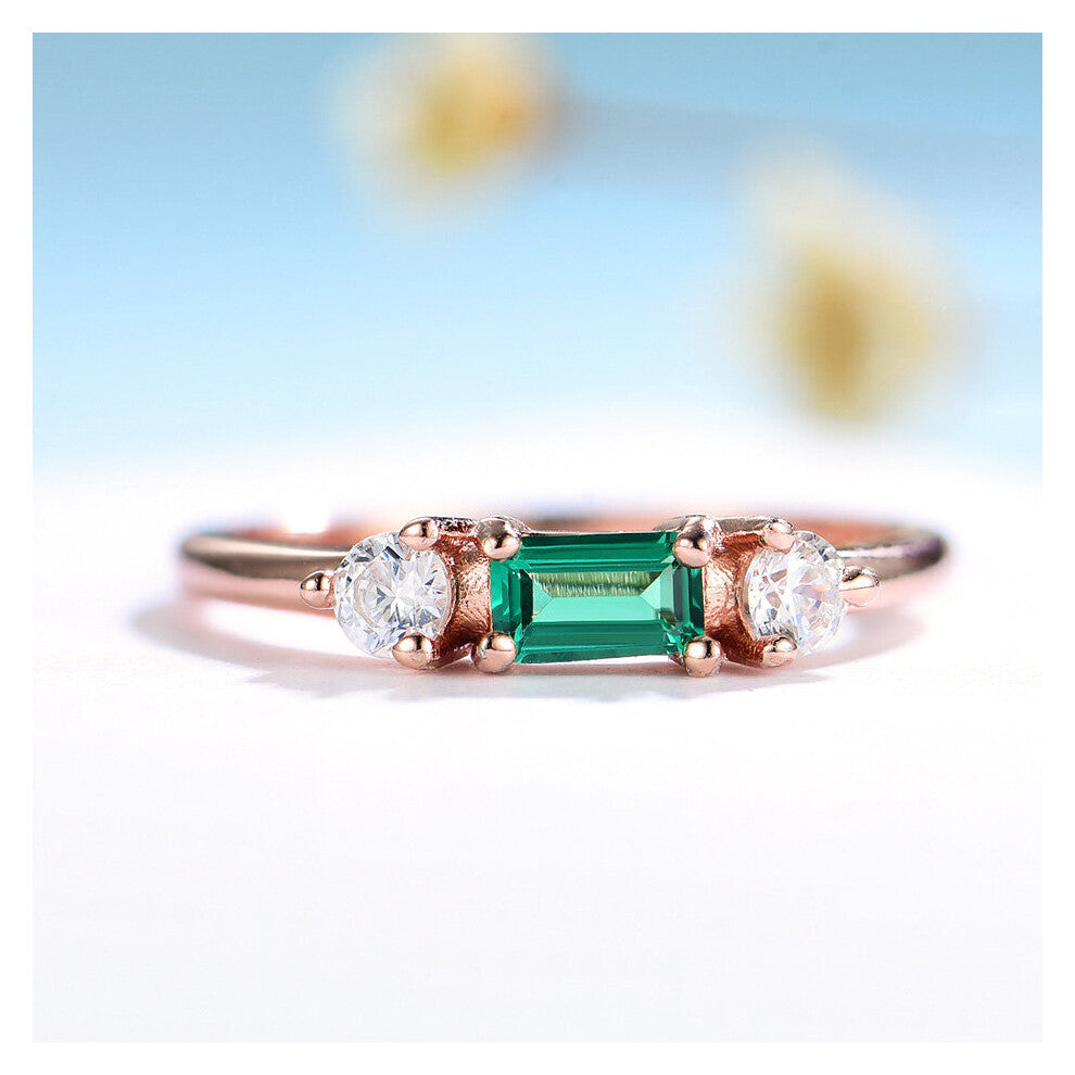 Kuololit 585 Rose Emerald Gemstone Rings for Women Solid 925 Sterling Silver Engagement Promise Ring Jewelry Anniversary