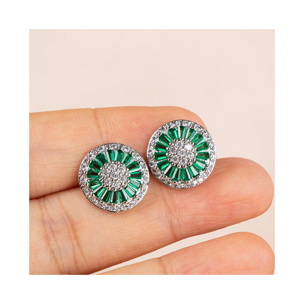 Cellacity vintage Women Stub Earrings silver 925 jewelry flower shape with emerald gemstones wedding Engagement Jewelry Gift