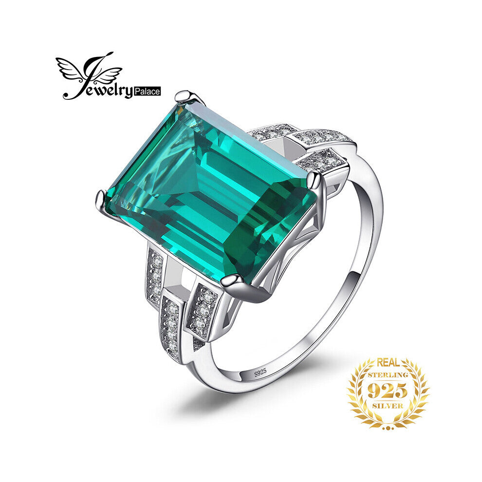 5.9ct Green Simulated Nano Emerald 925 Sterling Silver Ring for Women Statement Engagement Gemstones Jewelry Gift