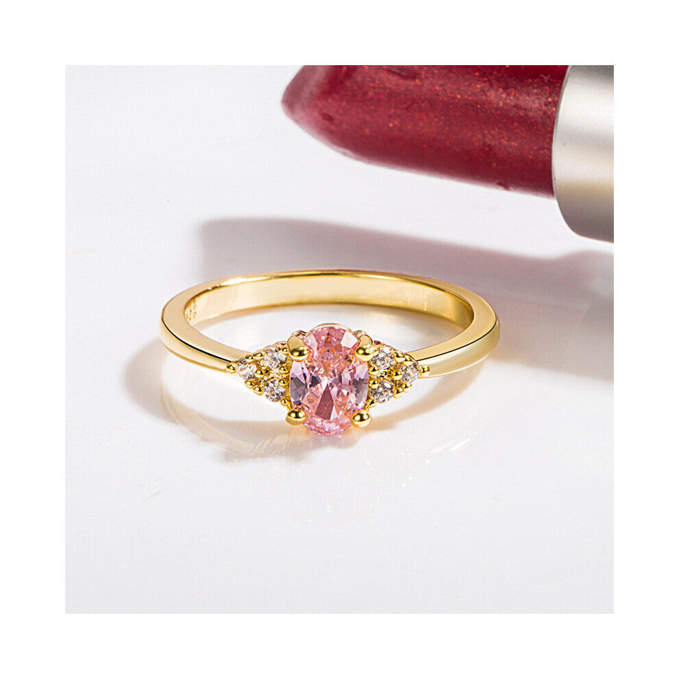 925 Silver Jewelry Ring Oval Shape Pink Zircon Gemstone Finger Rings for Women Girl Wedding Engagement Party Accessories