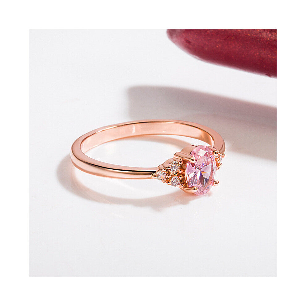 925 Silver Jewelry Ring Oval Shape Pink Zircon Gemstone Finger Rings for Women Girl Wedding Engagement Party Accessories