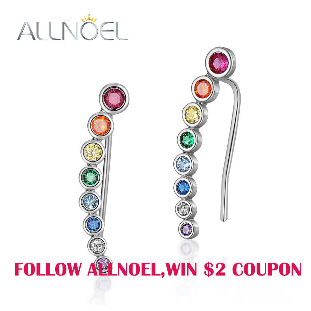 925 Sterling Silver Clip Earrings Rainbow Colorful CZ Zircon Gemstone Engagement Party Fine Jewelry