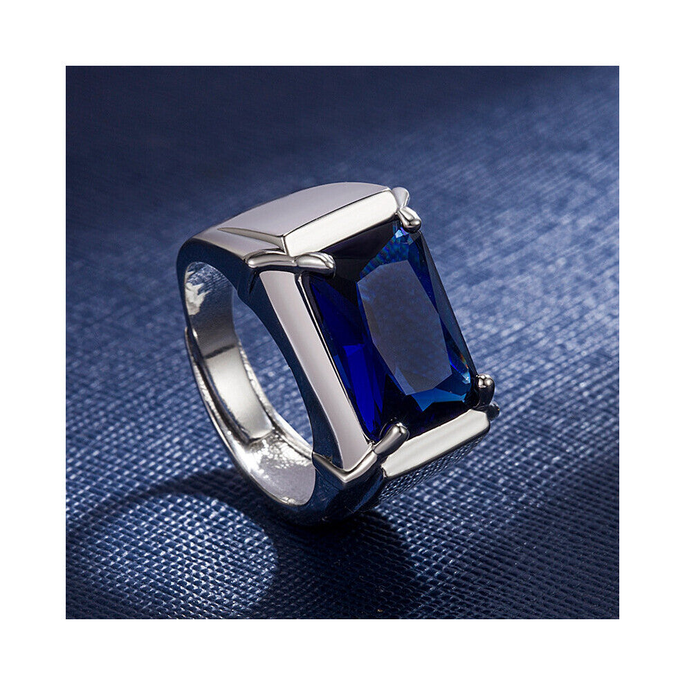 Ring 925 Silver Jewelry Rectangle Shape Sapphire Gemstone Open Finger Rings for Women Men Wedding Engagement Party Gift
