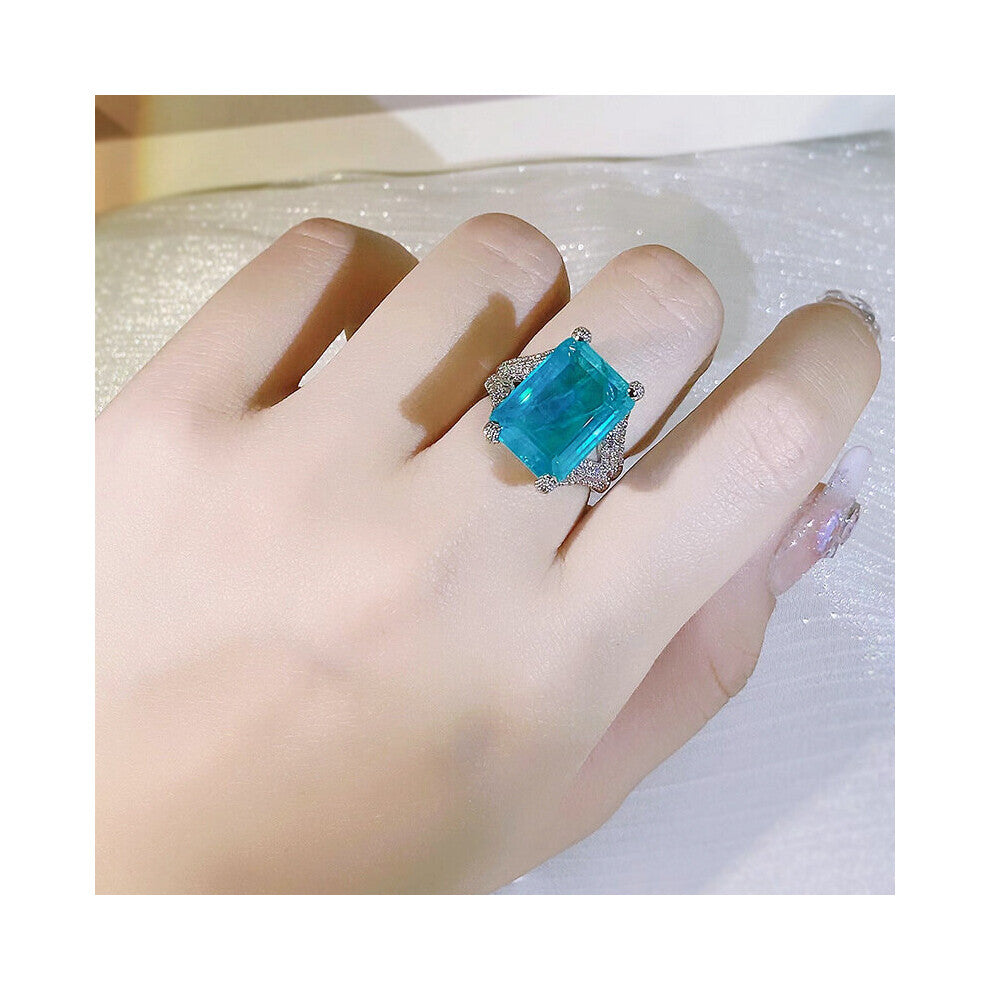 Classic Women 925 sterling silver ring with paraiba gemstones female fine Jewelry Gift Wedding Engagement Accessories