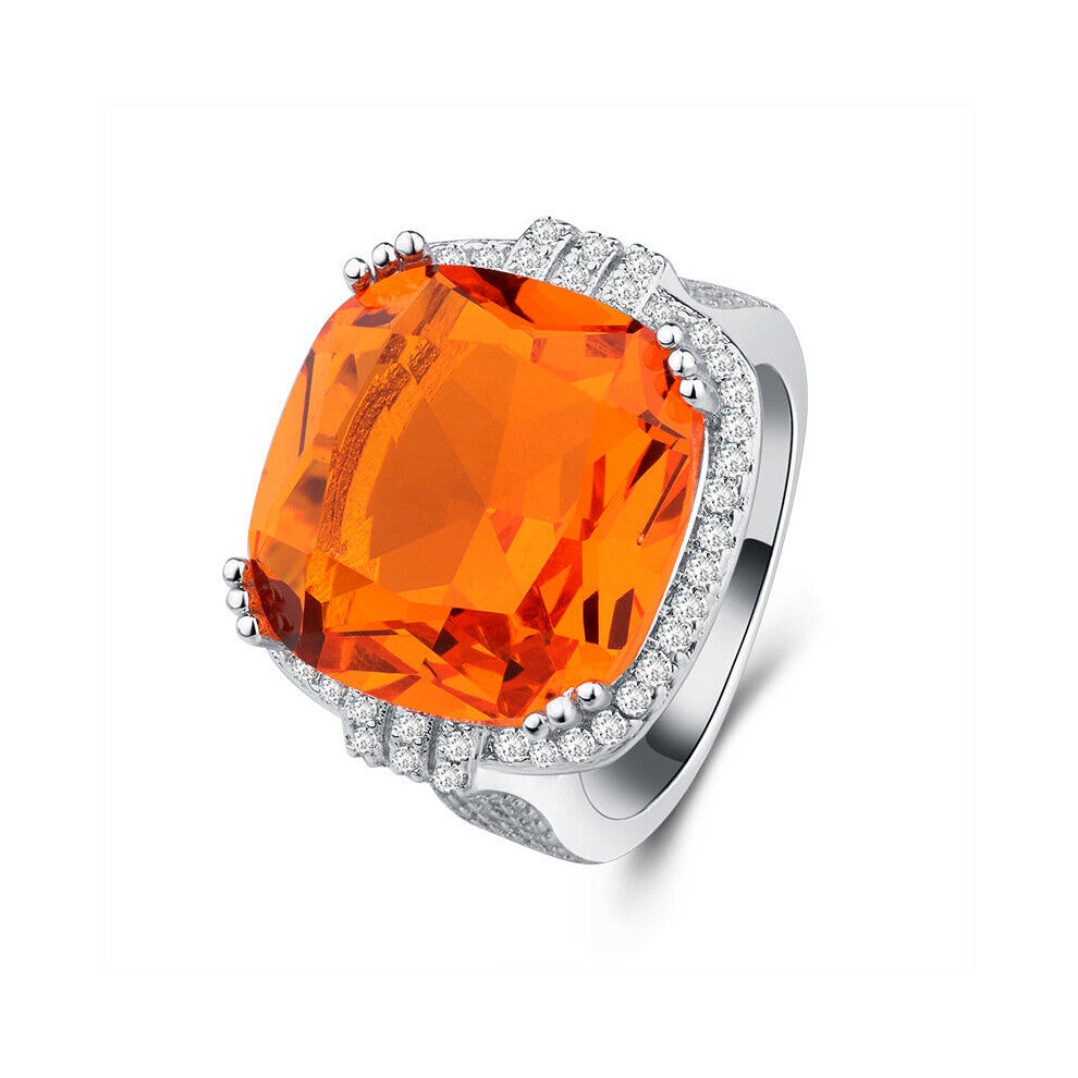 Bohemian Style Square Large Orange Gemstone Ring Micro-set Zircon Ring Wedding Ring Party Jewelry Engagement Jewelry