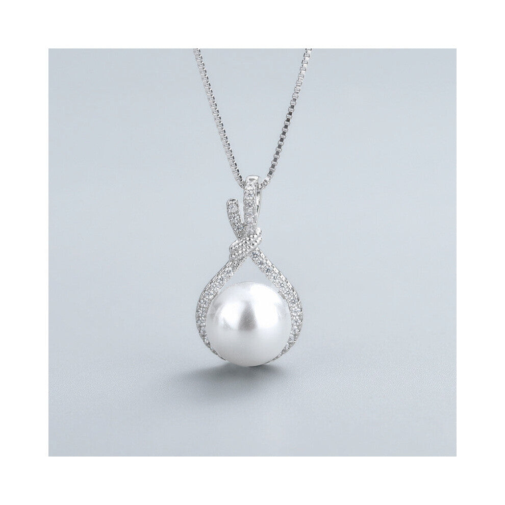 925 Silver Jewelry Necklace Pendant Round Pearl Zircon Gemstone Accessories for Women Wedding Engagement