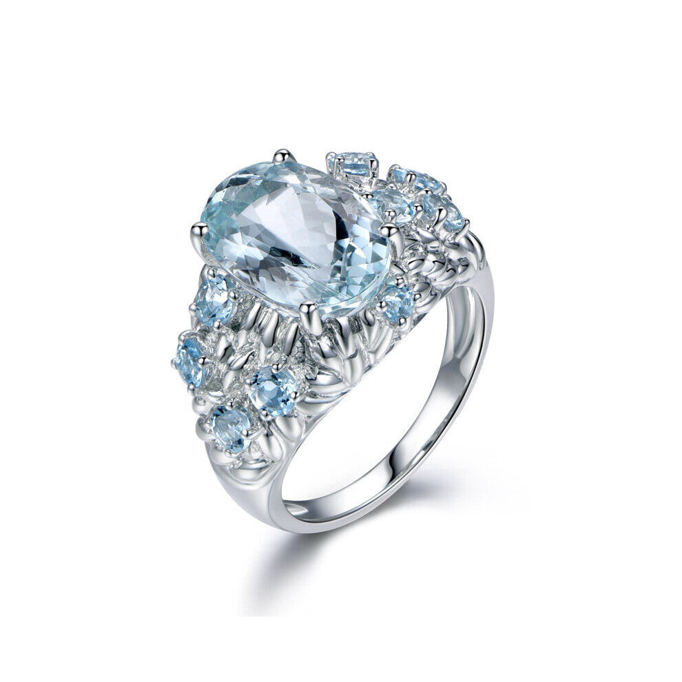 Cellacity Oval Aquamarine Rings for Women Silver 925 Jewelry 11*9mm Main Gemstones Female Engagement Ring Size6-10