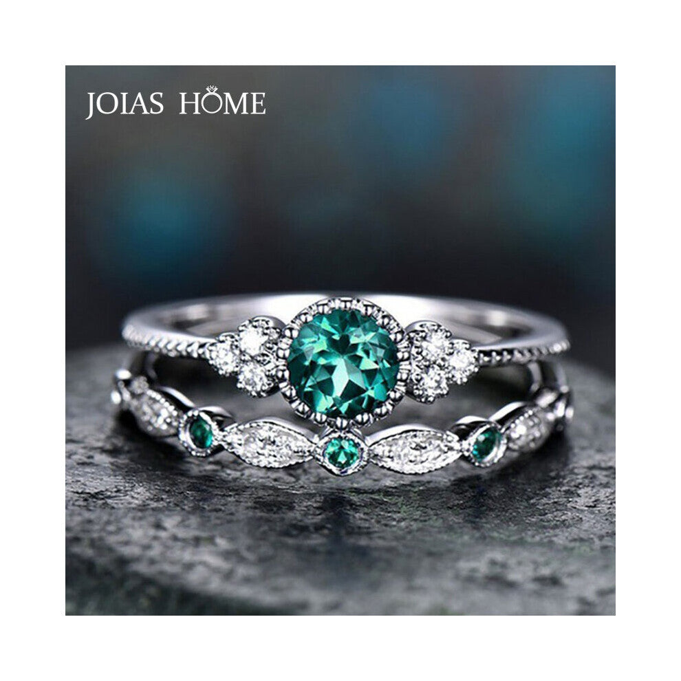JoiasHome 925 Silver ring for women with round sapphire gemstones engagement female wedding party silver fine jewelry