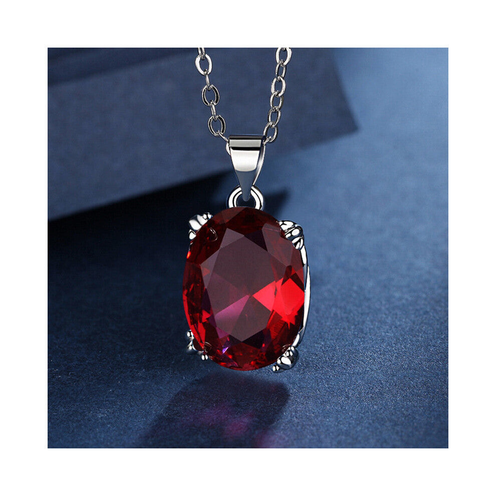 Women Necklace 925 Silver Jewelry Oval Shape Sapphire Gemstone Pendant Accessories for Wedding Engagement Party Gift