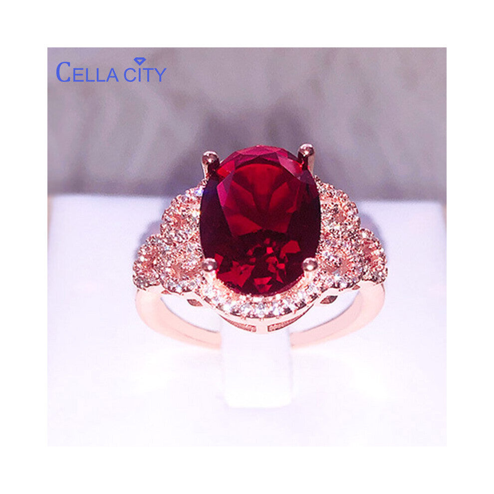 Cellacity silver 925 Ring With Big Oval Ruby Gemstone silver Jewelry women Engagement girl size 6-10