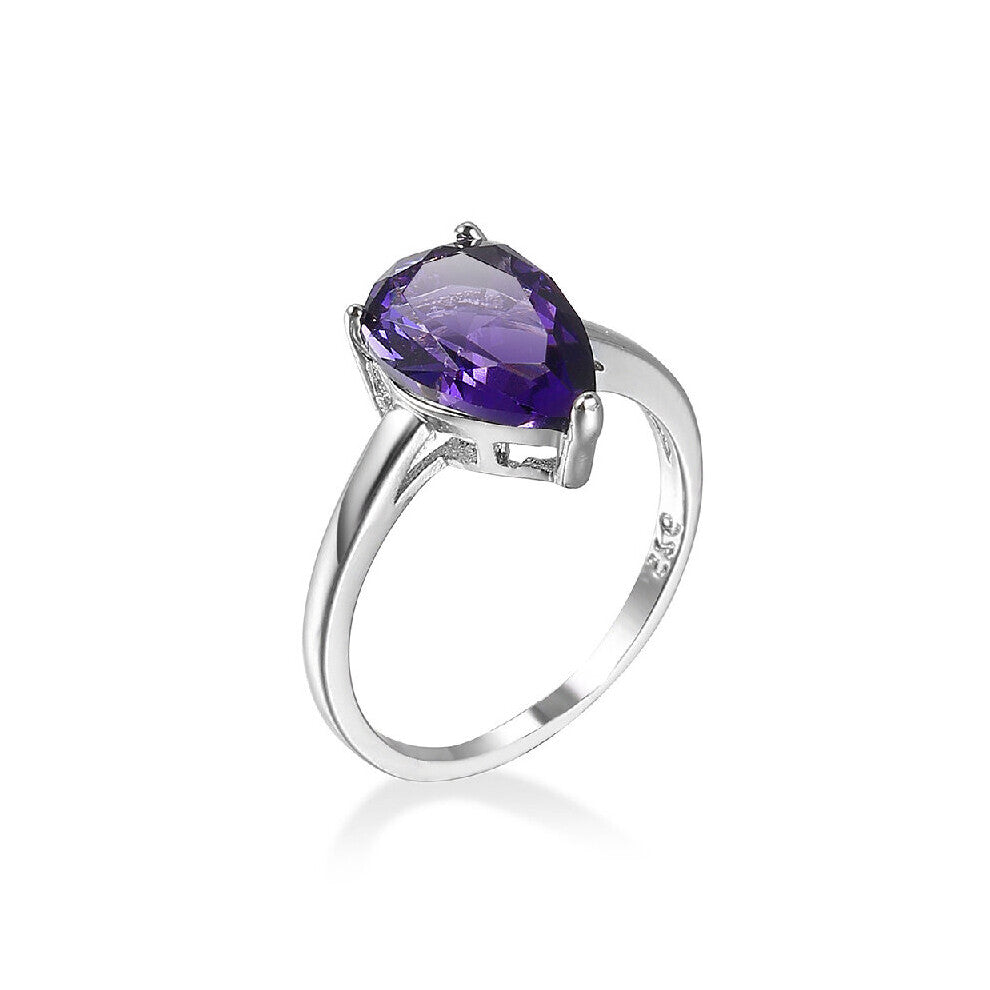 Ring 925 Silver Jewelry for Women Water Drop Shape Amethyst Gemstone Finger Rings Wedding Engagement Ornaments