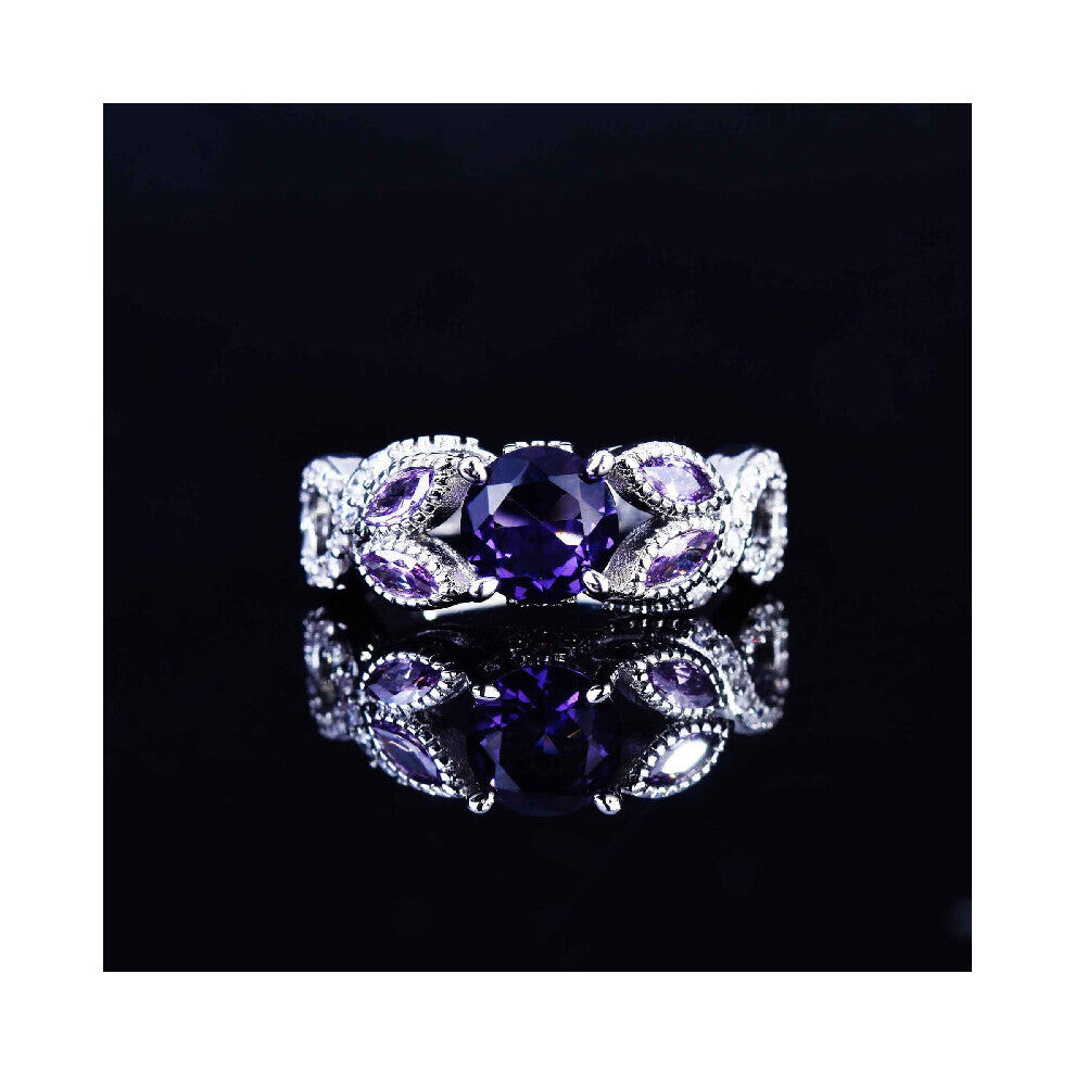 Ring for Women 925 Silver Jewelry with Amethyst Zircon Gemstone Finger Rings Wedding Engagement Party Gift Accessories Size 6-9