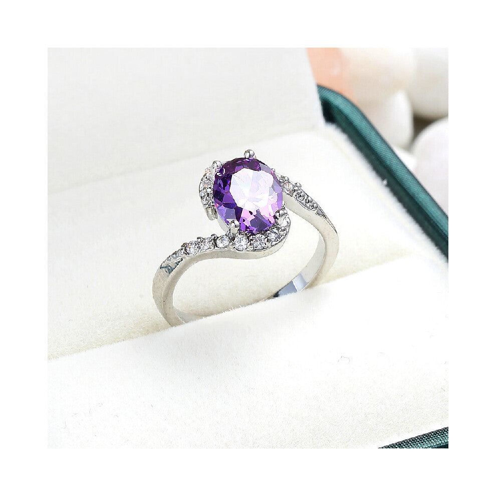 Ring Silver 925 Jewelry Oval Shape Amethyst Zircon Gemstones Finger Rings Accessories for Women Wedding Engagement Party