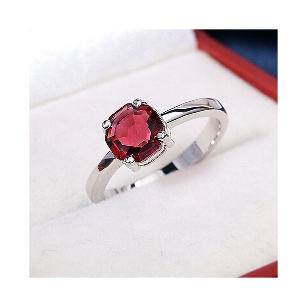 Women Rings Silver 925 Jewelry Geometric Ruby Zircon Gemstone Retro Finger Ring for Girl Wedding Engagement Ornaments