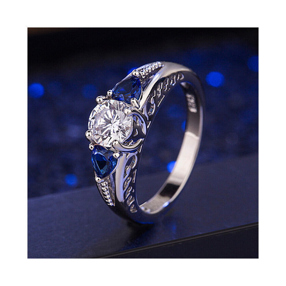 Women Rings 925 Silver Jewelry Ornaments with Sapphire Zircon Gemstones Finger Ring for Wedding Engagement Gift