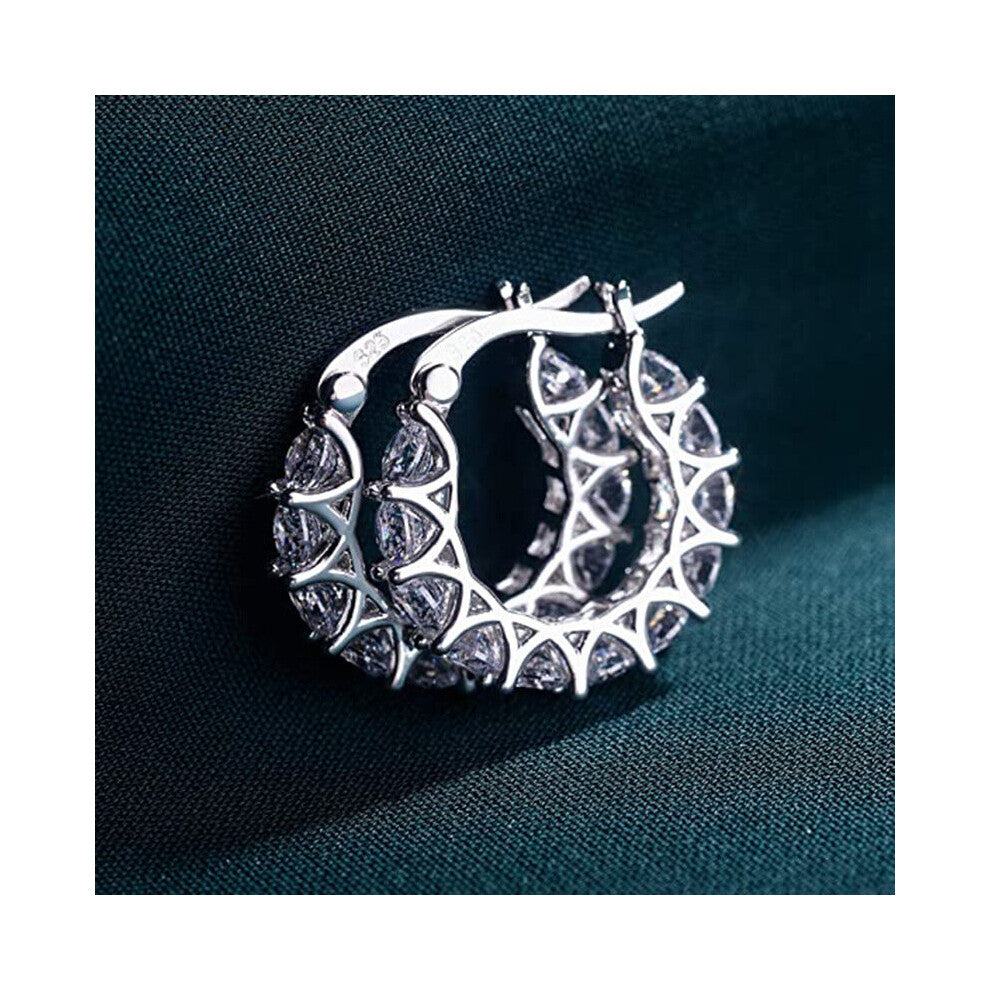 925 Sterling Silver Created Moissanite Gemstone Flower Hoop Earrings Wedding Engagement Fine Jewelry Gift