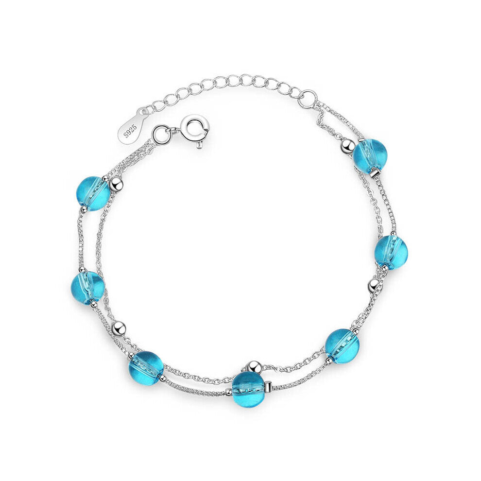 Cellacity Aquamarine Silver 925 Bracelet for Women Round Gemstones Fine Jewelry Style Engagement Party Accessory