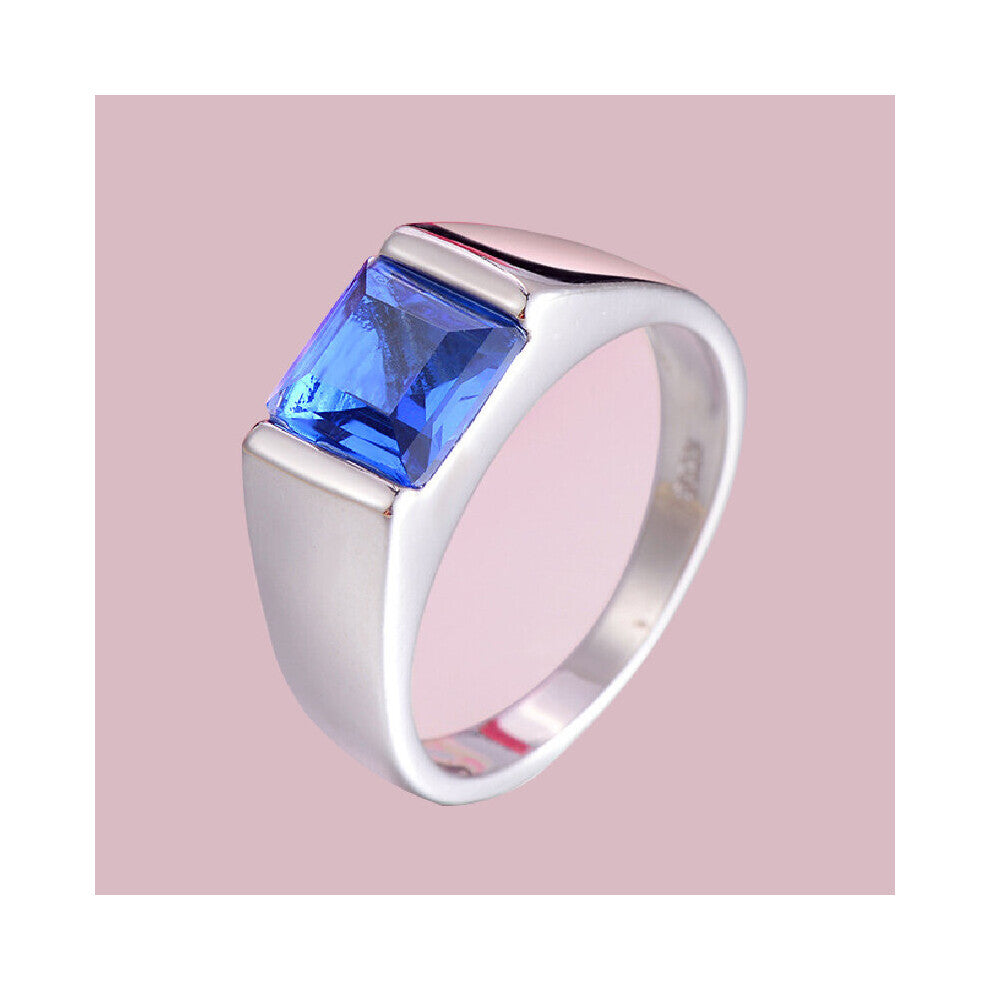 Men Rings 925 Silver Jewelry Geometric Sapphire Gemstone Finger Ring for Wedding Engagement Party Components