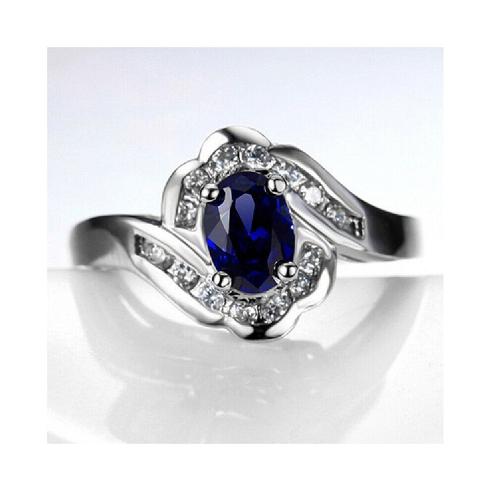 Classic 925 Silver Jewelry Ring Oval Sapphire Zircon Gemstones Finger Rings for Women Wedding Engagement Party Gift Accessories