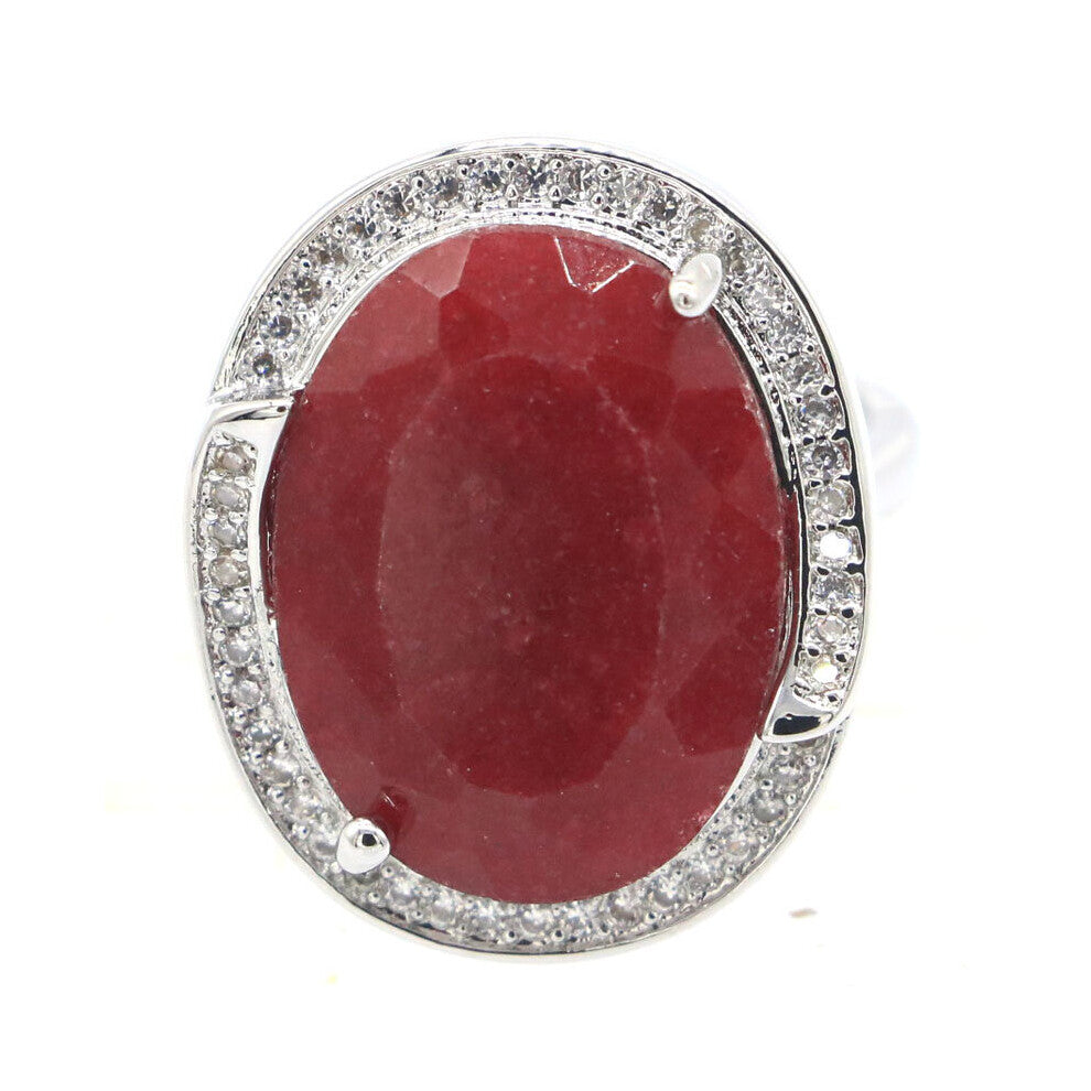 25x20mm Big Oval Gemstone 8.3g Real Green Emerald Sapphire Red Ruby CZ Women Engagement 925 Silver Rings Bride Fine Jewelry