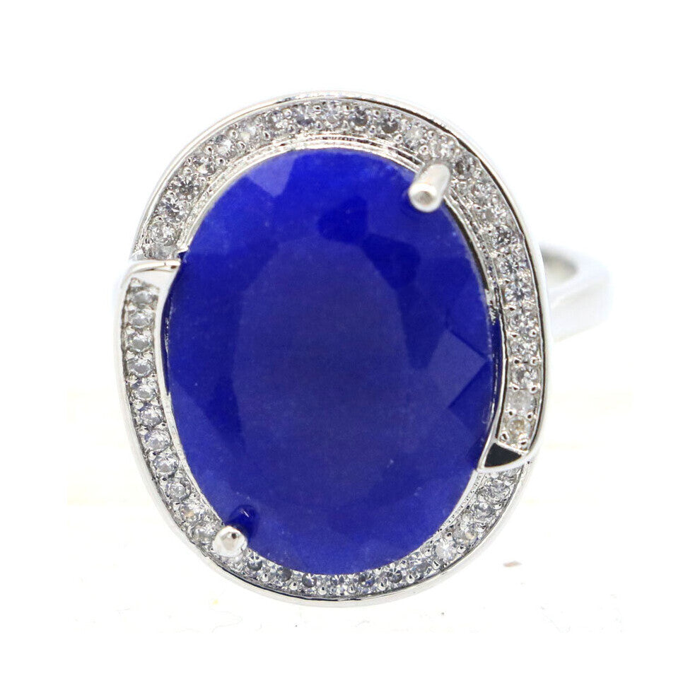 25x20mm Big Oval Gemstone 8.3g Real Green Emerald Sapphire Red Ruby CZ Women Engagement 925 Silver Rings Bride Fine Jewelry