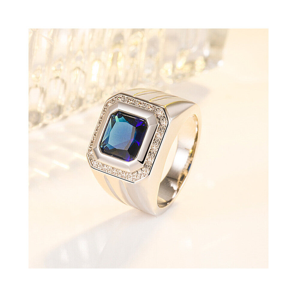 Men Ring 925 Silver Jewelry with Sapphire Zircon Gemstone Finger Rings for Wedding Engagement Party Accessory